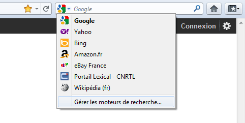 Gérer les moteurs de recherche - Firefox