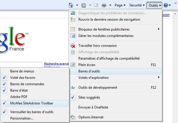 Activer ou désactiver une barre d'outil dans internet explorer 8 (ie8)